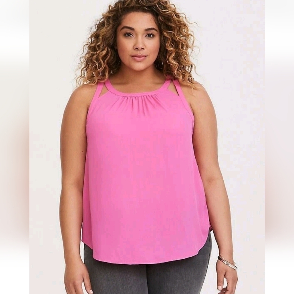 NEW! Torrid Vibrant Pink Cut Out Tank Top Georgette, Plus Size 0